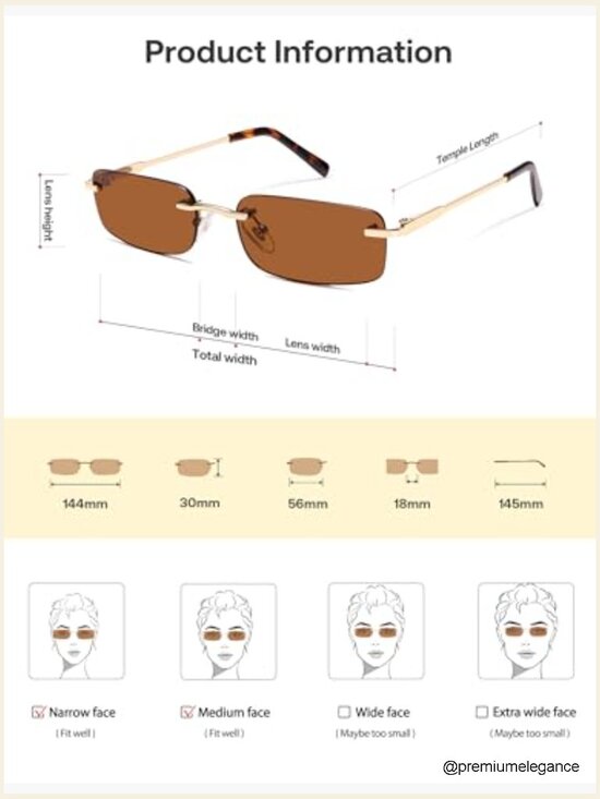 Trendy Small Square Sunglasses Retro Rimless Narrow Shades UVA/UVB Protection